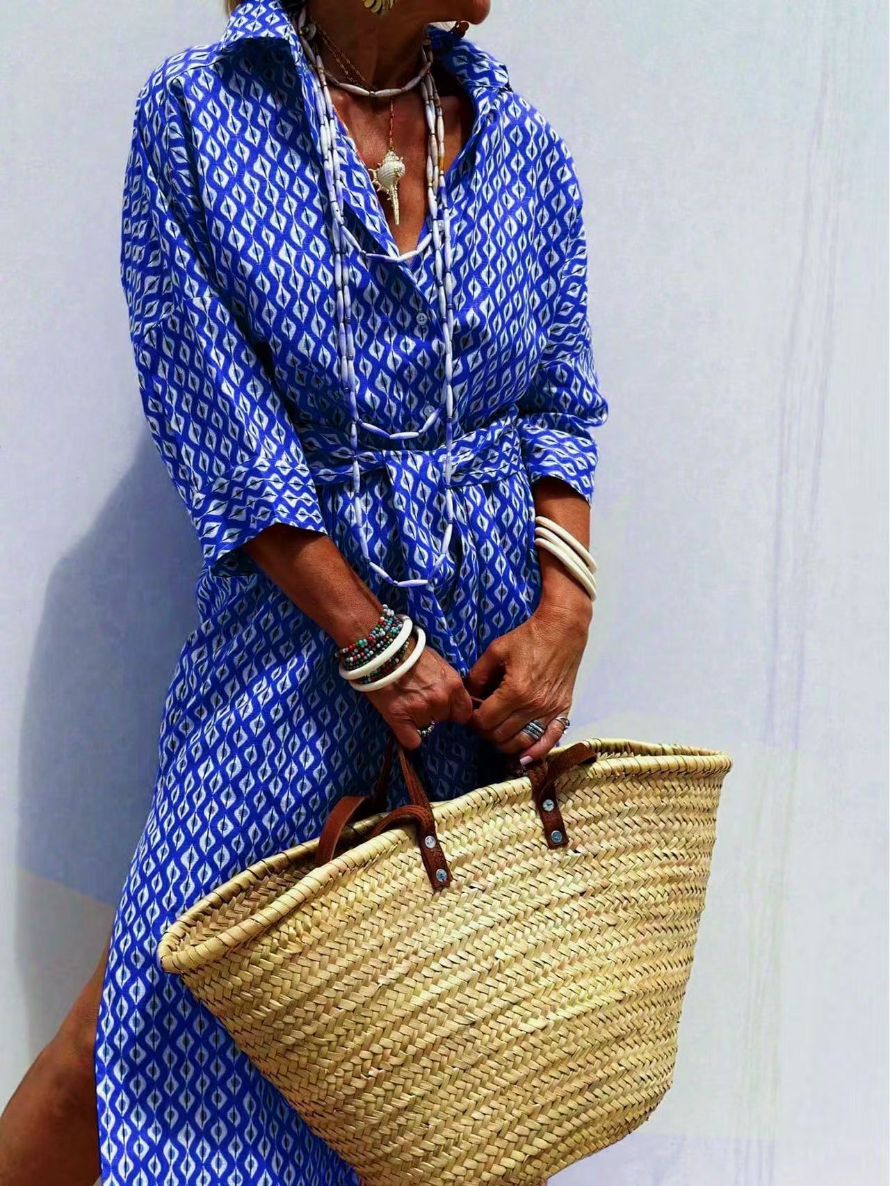 فستان ماكسي صيفي بحزام بمظهر ا - مراجعة Casual Loose Linen Shirt Dress وسعره