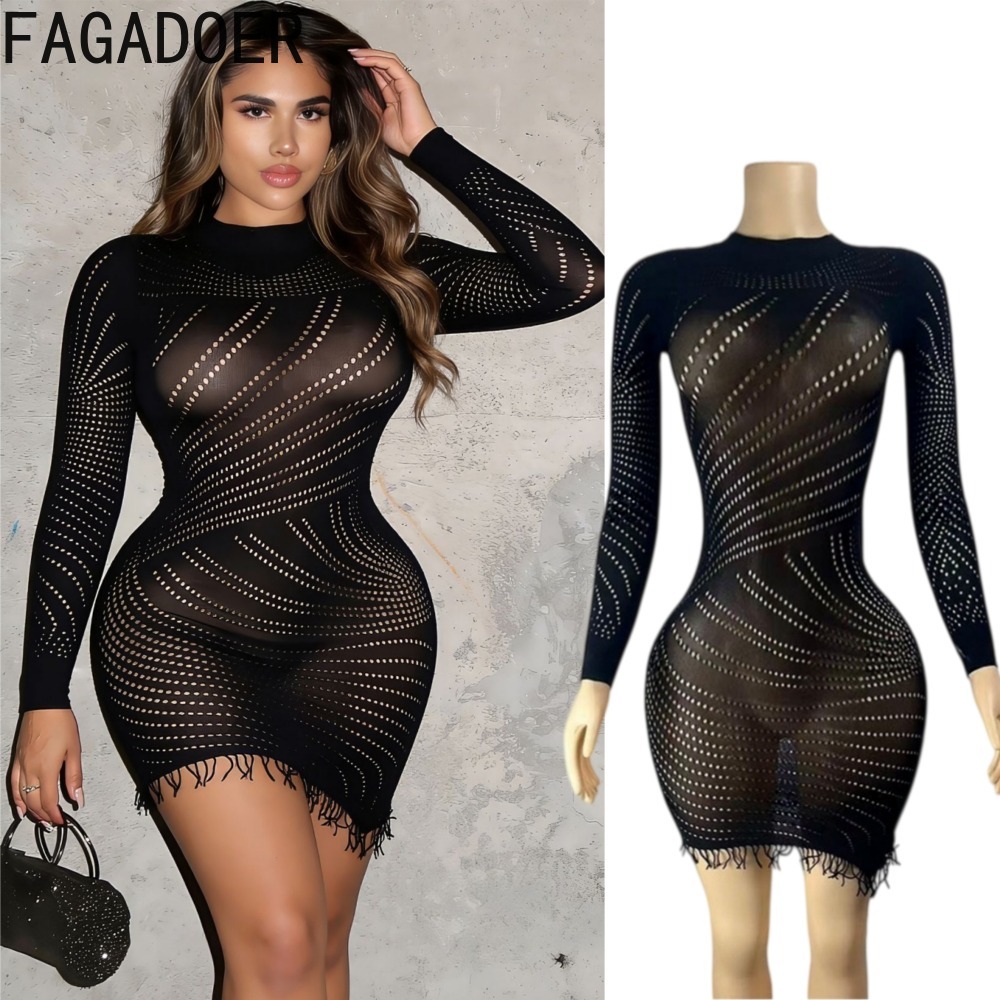 فاجادوير فستان نسائي قصير ضيق  - مراجعة Sexy Mesh Sheer Bodycon Dress وسعره