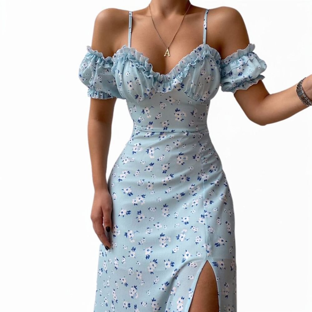 فستان صيفي نسائي بنقشة الزهور، - مراجعة French Vintage Floral Midi Dress وسعره