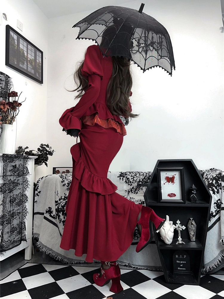 فستان ربيعي أحمر عتيق للنساء م - مراجعة French Vintage Floral Midi Dress وسعره