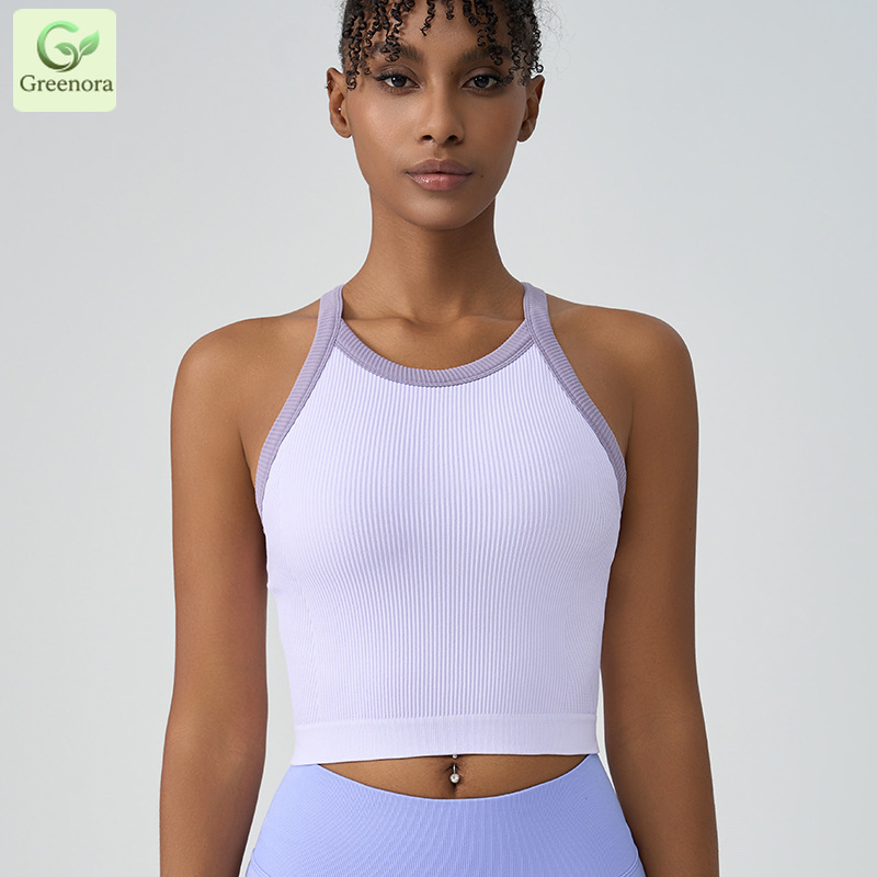 قميص يوجا نسائي محبوك من Green - مراجعة Seamless Ribbed Workout Tank Top وسعره