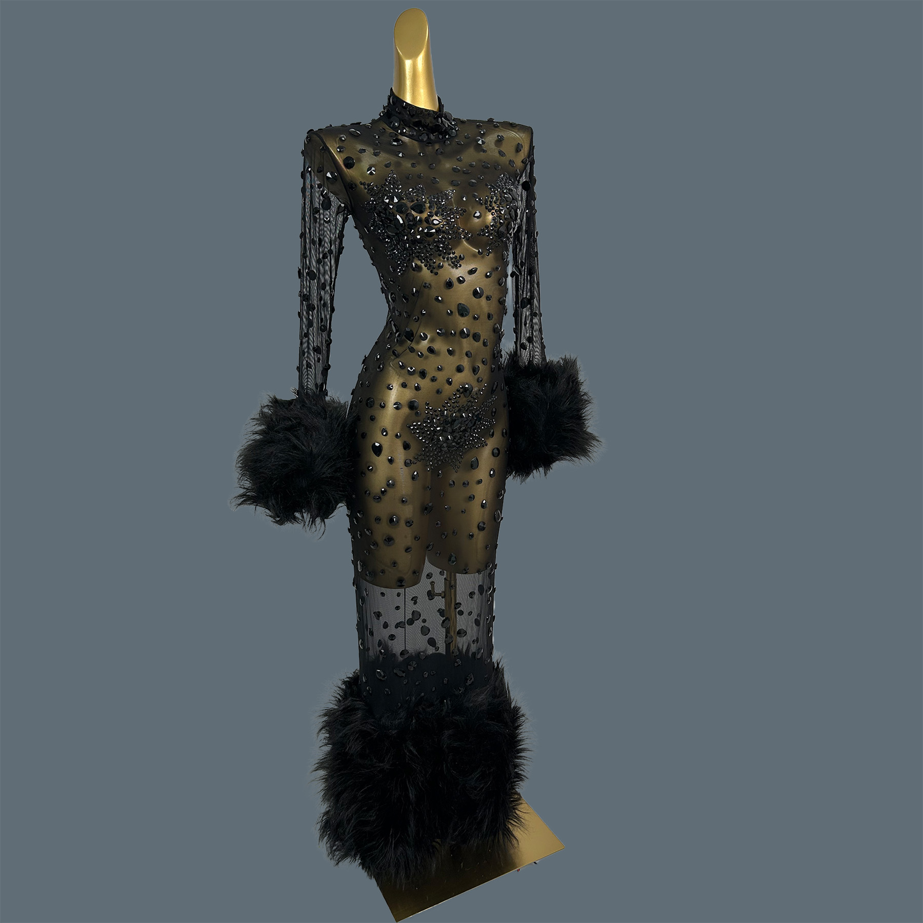 فستان كوكتيل منفوش مثير شفاف م - مراجعة Sparkly Rhinestone Club Party Dress وسعره