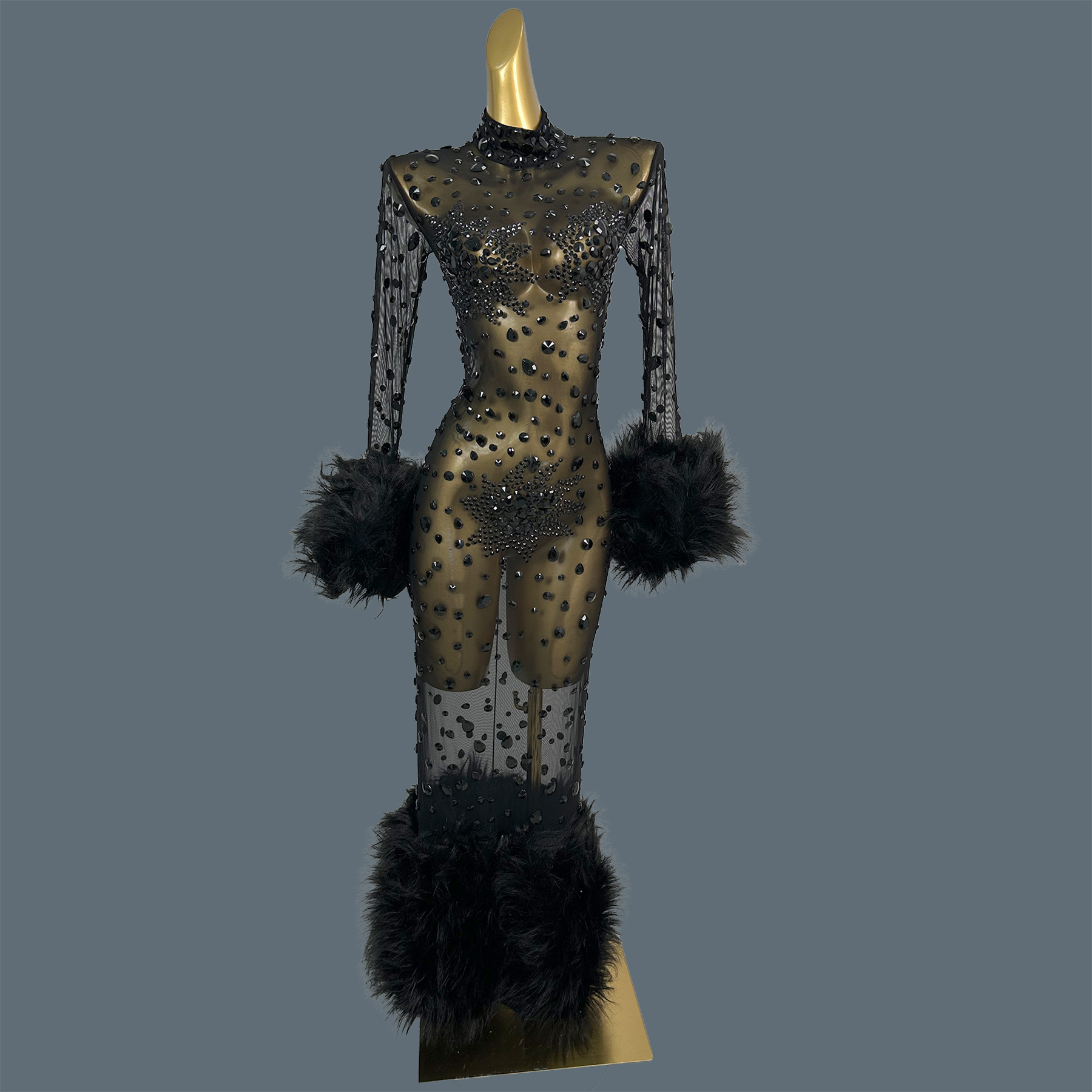 فستان كوكتيل منفوش مثير شفاف م - مراجعة Sparkly Rhinestone Club Party Dress وسعره