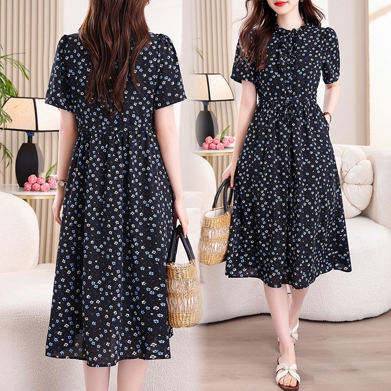 فستان ميدي كلاسيكي أزرق كحلي ب - مراجعة French Vintage Floral Midi Dress وسعره