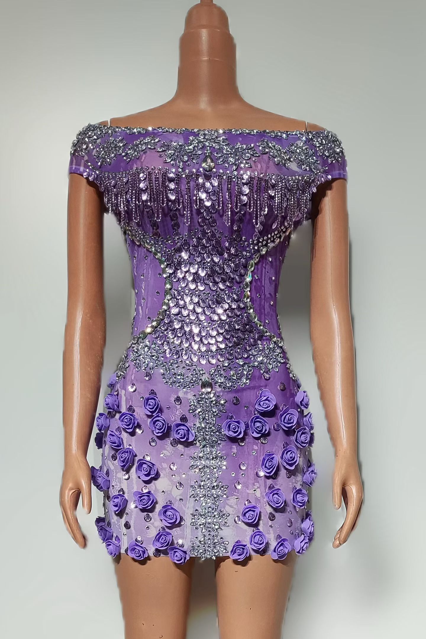فستان قصير مزين بالأحجار الكري - مراجعة Sparkly Rhinestone Club Party Dress وسعره