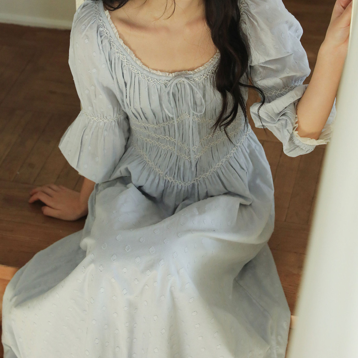 فستان طويل فرنسي عتيق للربيع م - مراجعة French Vintage Floral Midi Dress وسعره