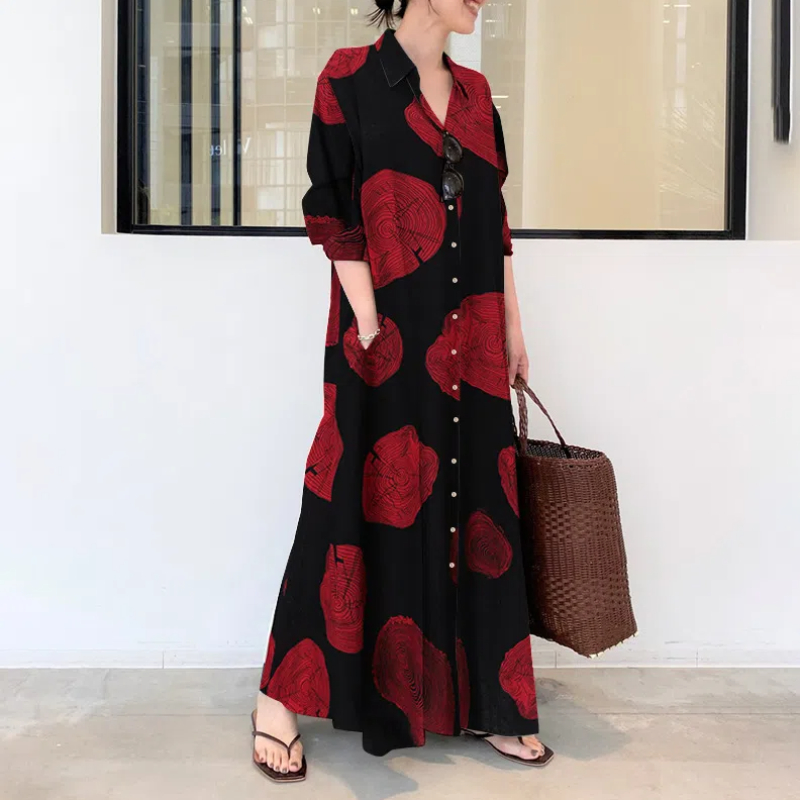 فستان قميص طويل كاجوال بسيط وف - مراجعة Casual Loose Linen Shirt Dress وسعره